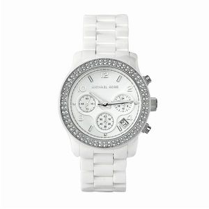 MICHAEL KORS Quartz Chronograph Crystal White Ceramic Bracelet Watch MK5188